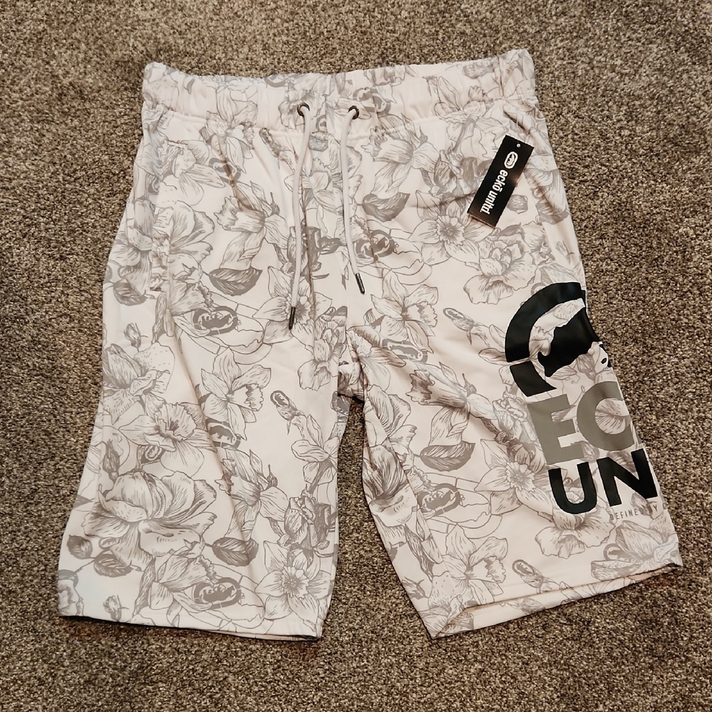 Ecko Unlimited White and Gray Floral Board Shorts